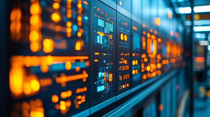 A modern electric power substation with a bright tone, showing blurred equipment against a blank empty background, representing energy, progress, and the complexities of power distribution.

