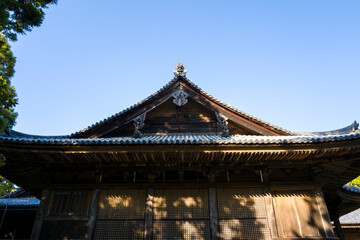Fototapeta premium The Three Halls around the Engyoji Maniden in Himeji in Asia, Japan, Kansai, Himeji, in summer, on a sunny day.