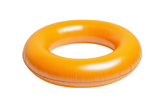 A vibrant orange inflatable pool float resting against a clean white backdrop isolated on transparent background
