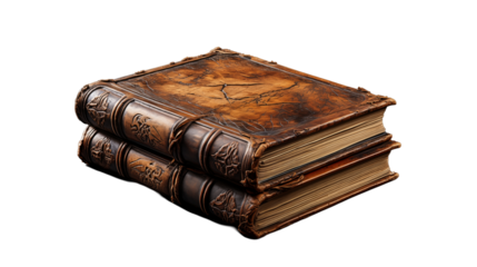 Antique Leather Books Stacked Vintage Design, Aged Pages for Library Wisdom, isolated on transparent background.