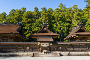 The temples of Kumano Hongu Taisha in Hongu in Asia, Japan, Kansai, Hongu, in summer, on a sunny day.