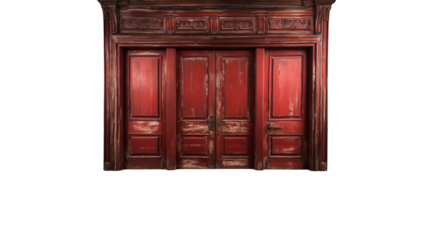 Elegant Red Doors Antique Wooden Design, Grand Style for Home Interiors, isolated on transparent background.