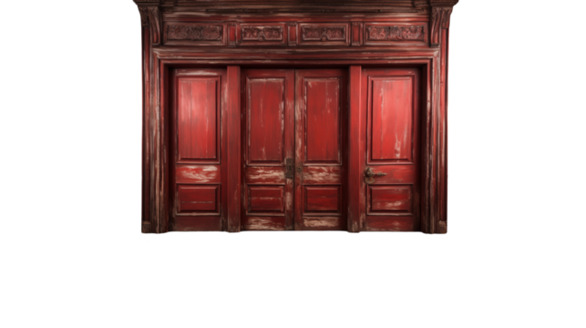 Elegant Red Doors Antique Wooden Design, Grand Style for Home Interiors, isolated on transparent background.