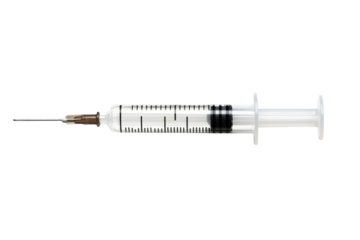 Clear syringe ready for administration of medicine in a sterile environment at a healthcare facility isolated on transparent background