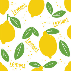 yellow lemons cute seamless pattern textile paper print white background