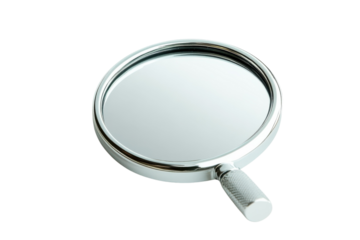 A polished magnifying glass resting on a white surface, ready for exploration and discovery isolated on transparent background