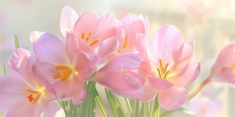 Fototapeta premium Delicate Pink Crocus Blossoms in Soft Light
