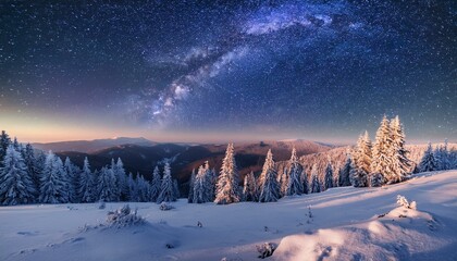 Fototapeta premium epic milky way above snowy trees and hills
