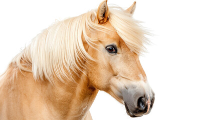 A Brown horse running alone on a white background