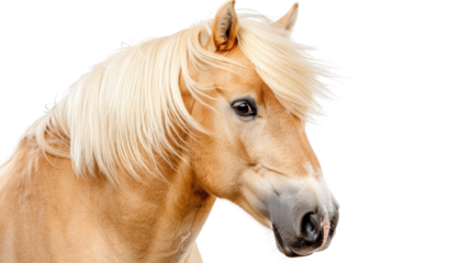 A Brown horse running alone on a white background