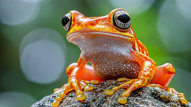 Orange frog rainforest bokeh stone closeup