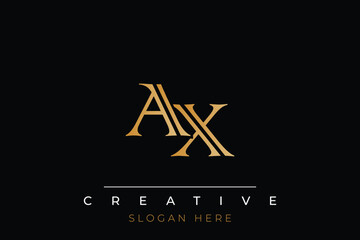 Sophisticated gold AX monogram logo on a sleek black background, ideal for branding, creative design, and luxurious themes.