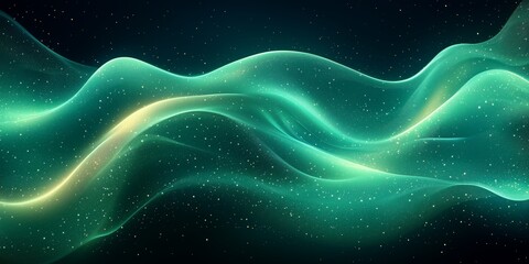 Abstract Glowing Wave Pattern in Shades of Green and Yellow Digital Background