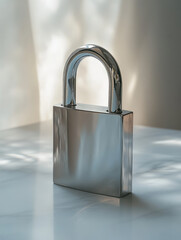 Fototapeta premium Padlock on a reflective surface with soft lighting