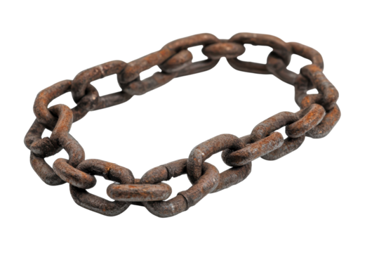 A weathered iron chain against a bright background, highlighting history and strength isolated on transparent background