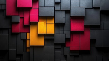 Abstract Composition of Red, Yellow, and Black Geometric Shapes