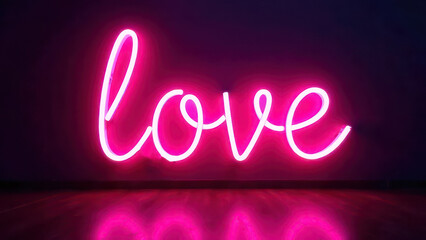 Obraz premium neon love sign in soft pink light against a dark urban background