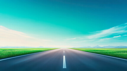 Long road stretching through tranquil nature under a bright sky