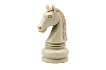 The knight piece is meticulously carved, showcasing its unique design and smooth finish isolated on transparent background