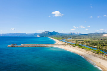 The beach Spiaggia Marina di Orosei in Europe, Italy, Sardinia, Orosei, in summer, on a sunny day.