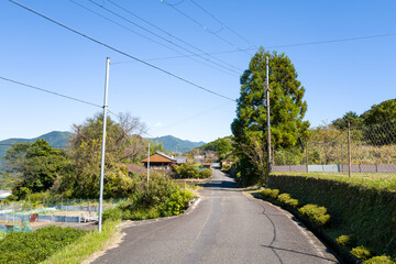 The road in a village on the Kumano Kodo in Asia, Japan, Kansai, Kumano Kodo, in summer, on a sunny day.