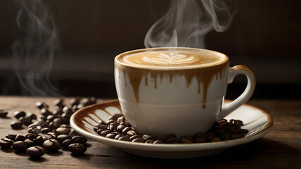 cup of coffee with beans