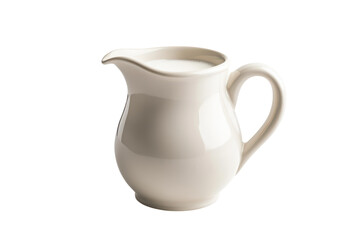 Elegant white ceramic creamer placed on a minimalist white background in natural light isolated on transparent background
