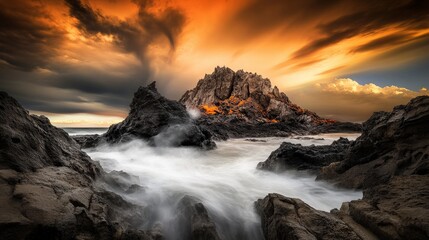 Obraz premium Majestic Coastal Landscape at Sunrise with Dramatic Clouds