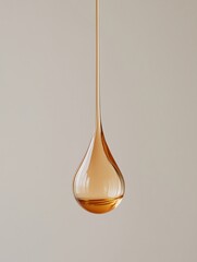 Golden Oil Drop with Smooth Reflection – Macro Close-Up on Light Background