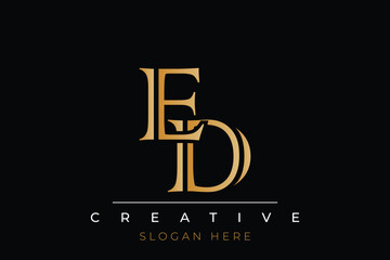 Sophisticated gold ED monogram logo on a sleek black background, ideal for branding, creative design, and luxurious themes.