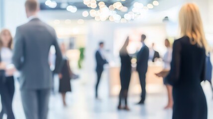 Blurred Corporate Event Reception - Reception area of a corporate event with attendees blurred in the background.