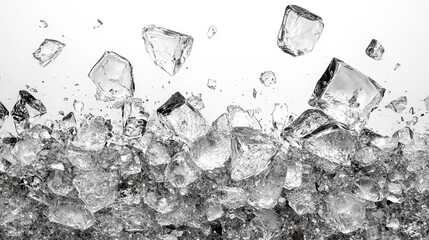 A large amount of broken glass pieces scattered across a white background, symbolizing destruction, fragmentation, and chaos. Shattered rock fragments burst out, representing modern disintegration.

