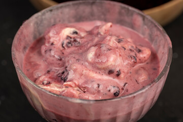 cold natural ice cream with different flavors close up