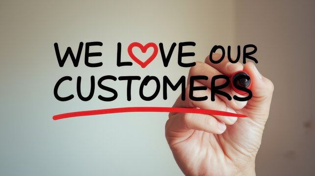 Hand writes we love our customers with red marker