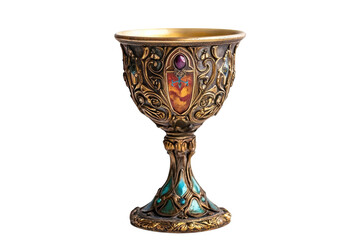 Exquisitely ornate chalice featuring intricate designs and a vibrant colorful interior isolated on transparent background