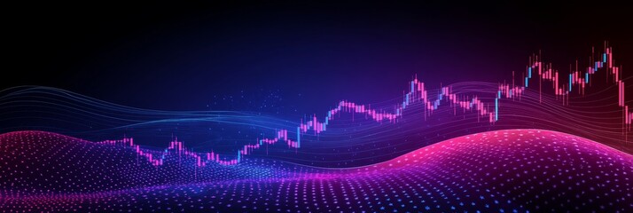 Abstract Financial Data Visualization with a Glowing Chart on a Dynamic Wave Pattern Background