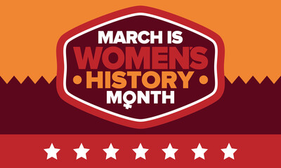 Women's History Month. Celebrated annual in March, to mark women’s contribution to history. Female symbol. Women's rights. Girl power in world. Poster, postcard, banner. Vector illustration