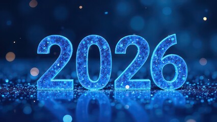Digital greeting card number text 2026 blue technology, christmas and new year, festive atmosphere