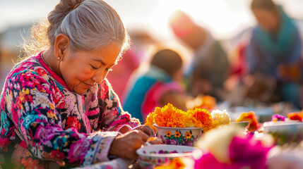 Crafting Memories: Colorful Gathering of Friends and Flowers at Sundown, Celebrating Community and Connection