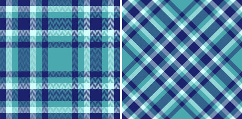 Dual teal and navy plaid patterns, perfect for textile design, fashion, or web backgrounds.  Classic yet modern, these seamless textures offer versatile design options.