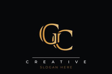 Sophisticated gold GC monogram logo on a sleek black background, ideal for branding, creative design, and luxurious themes.