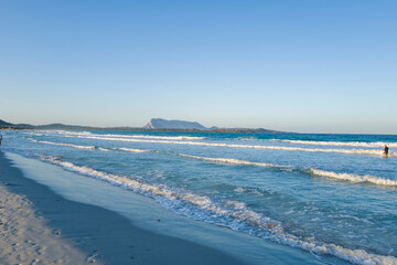 The beach in San Teodoro in Europe, Italy, Sardinia, San Teodoro, in summer, on a sunny day.