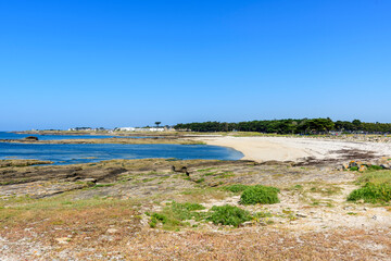 La Jument beach in Quiberon in Europe, France, Brittany, Morbihan, Quiberon, in summer, on a sunny day.
