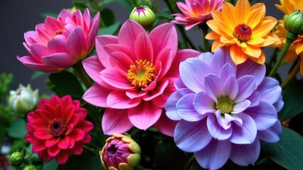 Obraz premium colorful wisteria, dahlia, hydrangea, ranunculus, eustoma