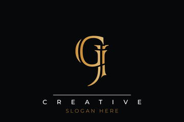 Sophisticated gold GJ monogram logo on a sleek black background, ideal for branding, creative design, and luxurious themes.