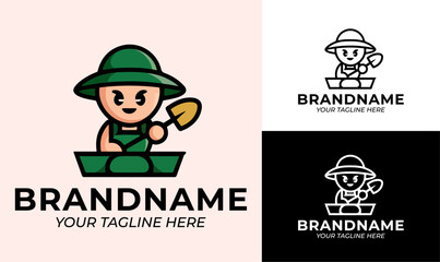 Cute Farming Logo Design Template for Organic Farms, Gardening Services, and Eco-Friendly Brands
