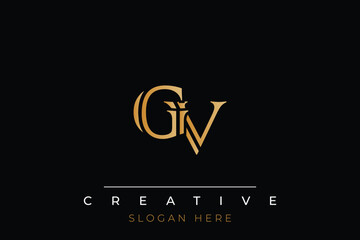 Sophisticated gold GV monogram logo on a sleek black background, ideal for branding, creative design, and luxurious themes.