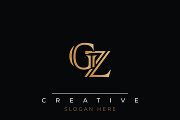 Sophisticated gold GZ monogram logo on a sleek black background, ideal for branding, creative design, and luxurious themes.
