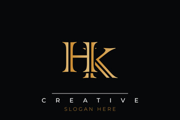 Sophisticated gold HK monogram logo on a sleek black background, ideal for branding, creative design, and luxurious themes.