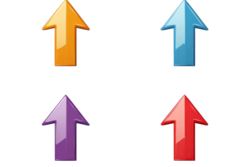 Colorful directional arrows in vibrant hues pointing upwards against a clean background isolated on transparent background